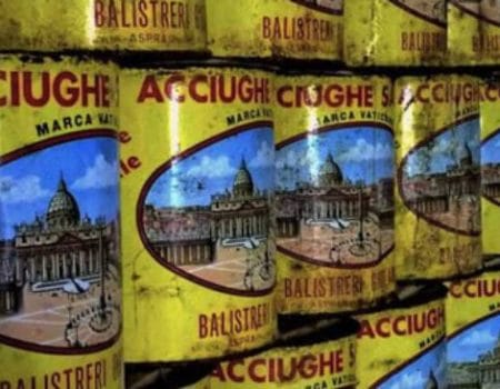 Anchovies salted and packed in their original tins