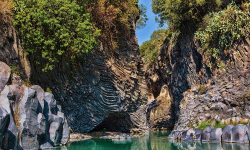 Alcantara Gorge and Alcantara river park in Sicily Island, Italy