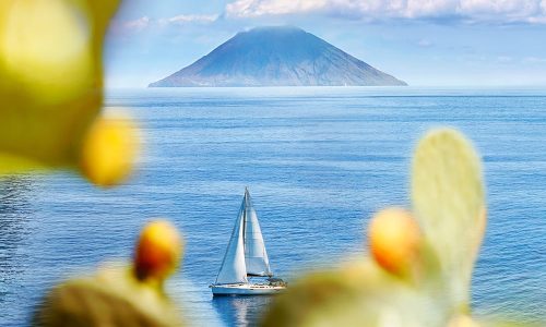 Italy, Aeolian Islands. View of Stromboli from Salina.